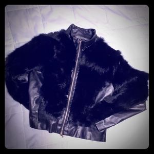 Fur/faux leather jacket